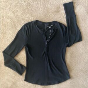 American Eagle Outfitters Black Long Sleeve Henley